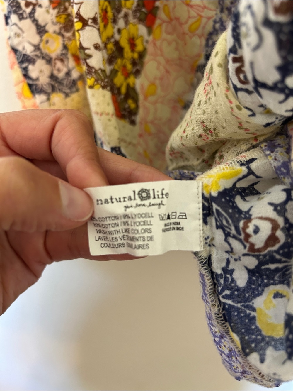 Natural Life Patchwork Floral Tie-Front Top - Blue, Cream, Yellow - Picture 3 of 5